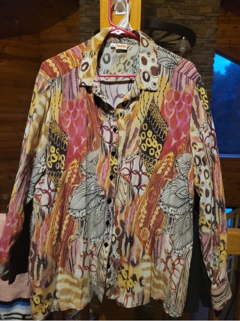 Tianello 100% Silk Multicolor Floral-Print Button Front Top